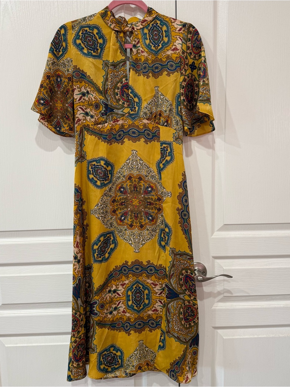Zara Gold Midi Dress with Keyhole Neck